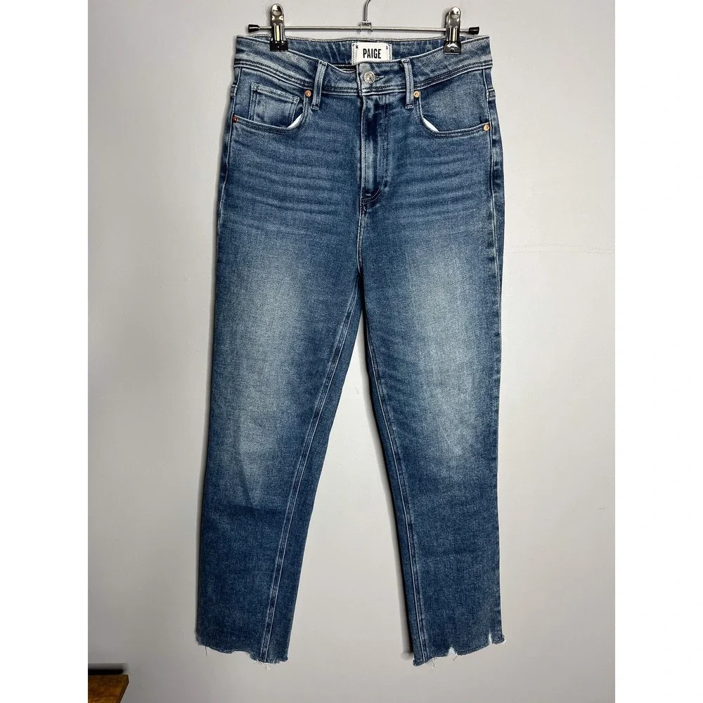 PAIGE Sarah Slim‎ Crop Jeans Size 26 Skysong with Distressed Hem Skinny Straight